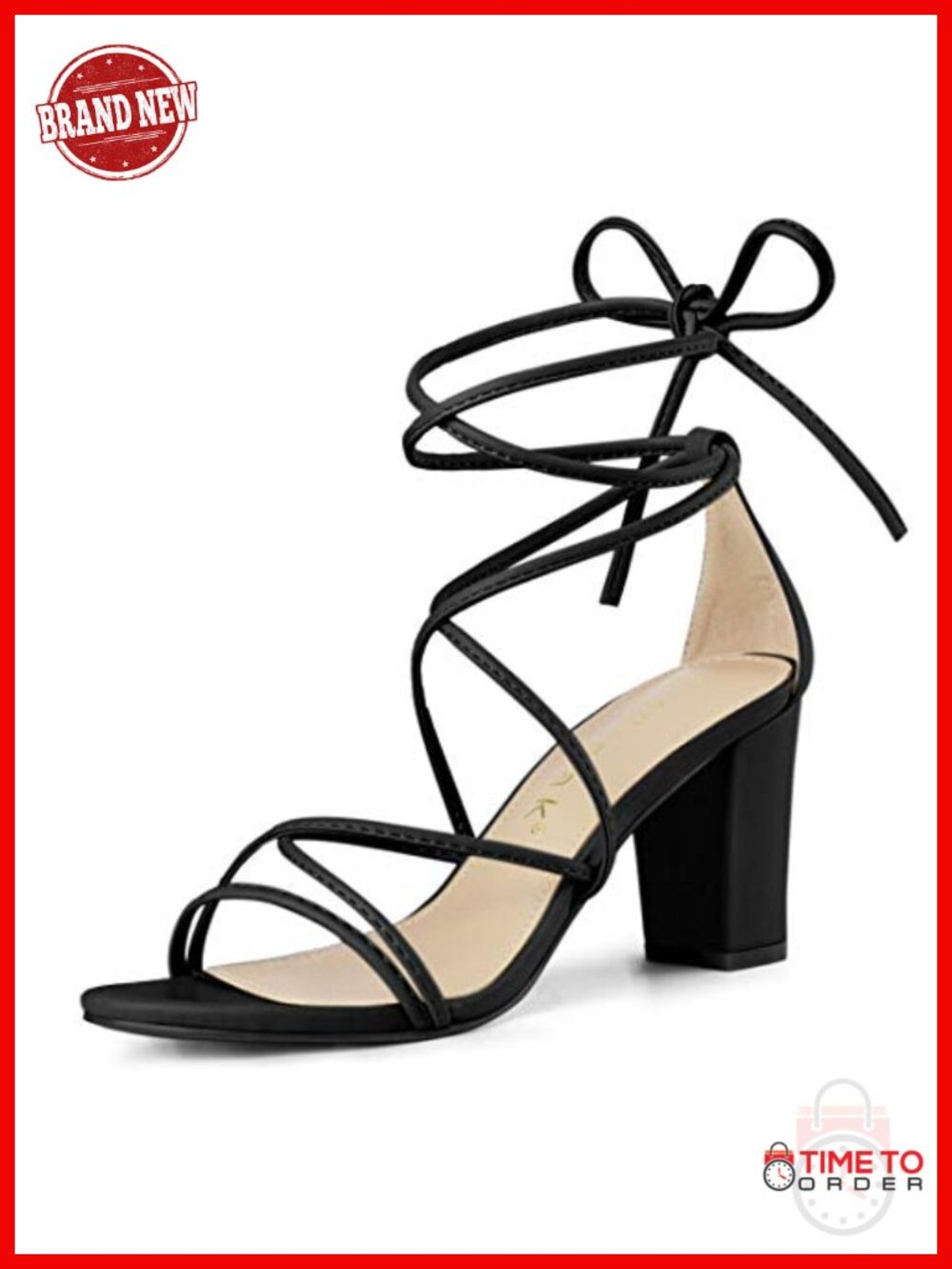 Allegra K Women's Strappy Lace Up Chunky Heeled Sandals